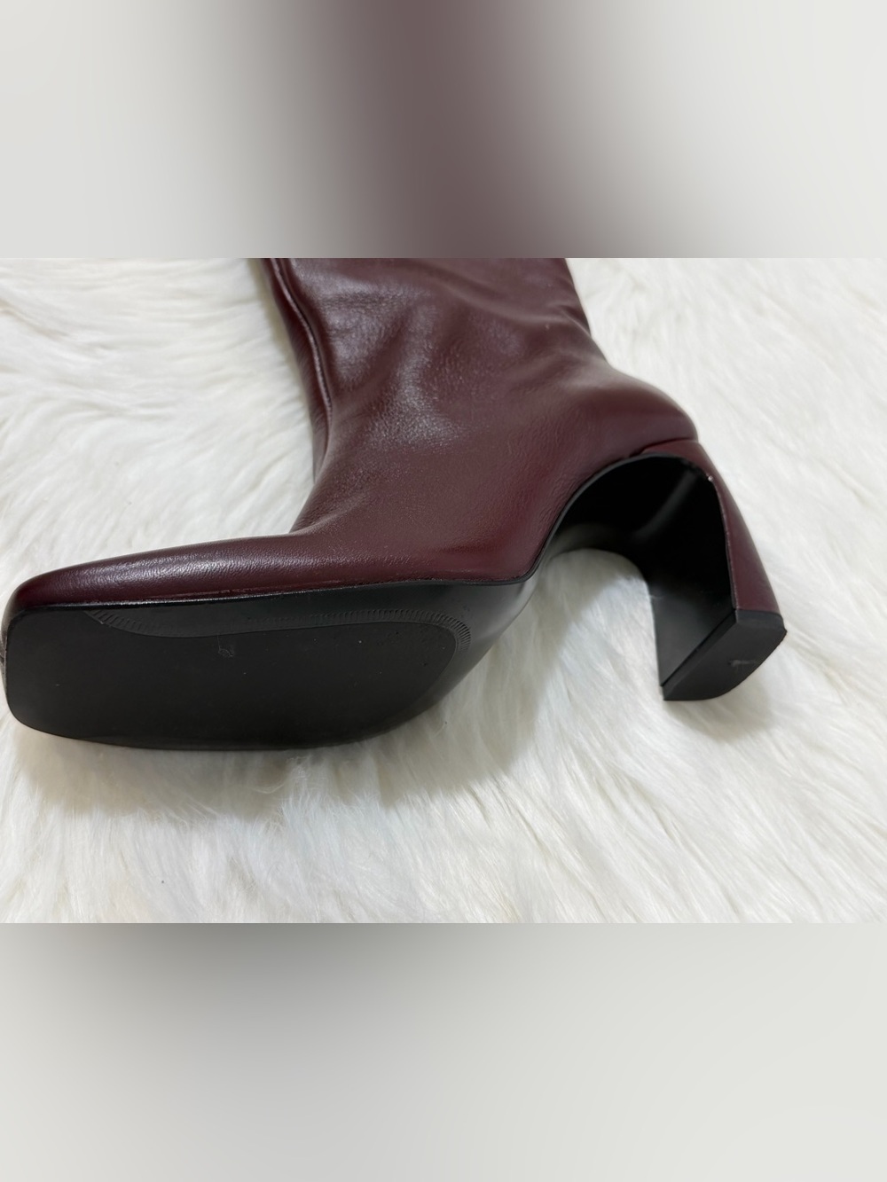 Zara Leather Oxblood KneeHigh Square Toe Architectural Heel Boots - Size 10 NEW - Picture 7 of 16